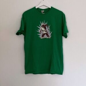 Y2K Quiksilver Slim Fit T Shirt Graphic Cowboy Rock Roll Print Green Mens L